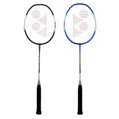 Yonex ZR 100 হাল্কা অ্যালুমিনিয়াম ব্যাডমিন্টন র‌্যাকেট প্যাক 2 এর ফুল কভার সহ | ভারতে তৈরি কালো/নীল