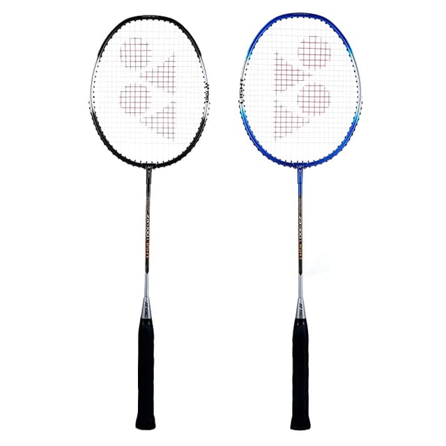 Yonex ZR 100 হাল্কা অ্যালুমিনিয়াম ব্যাডমিন্টন র‌্যাকেট প্যাক 2 এর ফুল কভার সহ | ভারতে তৈরি কালো/নীল