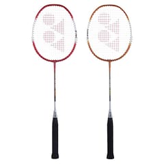 Yonex ZR 100 Light Aluminium Badminton Racquet Pack of 2 with Full Cover | Made in India Red Orange