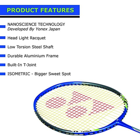 YONEX Nanoray 6000I G4-U ॲल्युमिनियम बॅडमिंटन रॅकेट पूर्ण कव्हर (निळा) निळा