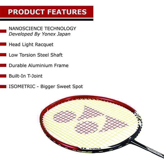 YONEX నానోరే 6000I G4-U అల్యూమినియం బ్యాడ్మింటన్ రాకెట్‌తో పూర్తి కవర్ (ఎరుపు) ఎరుపు