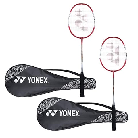 YONEX ZR 100 लाइट ॲल्युमिनियम ब्लेंड बॅडमिंटन रॅकेट पूर्ण कव्हरसह (लाल/लाल) - 2 चा संच