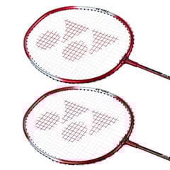 YONEX ZR 100 લાઇટ એલ્યુમિનિયમ બ્લેન્ડ બેડમિન્ટન રેકેટ સંપૂર્ણ કવર (લાલ/લાલ) સાથે - 2 નો સેટ