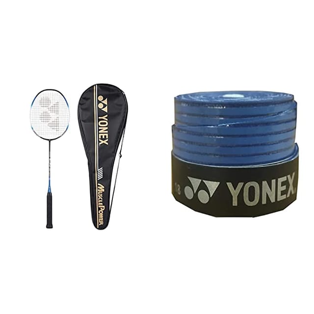 YONEX ग्रेफाइट बॅडमिंटन रॅकेट, मसल पॉवर 22LT ब्लॅक ब्लू