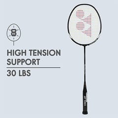 YONEX मसल पॉवर 29 कार्बन ग्रेफाइट स्ट्रंग बॅडमिंटन रॅकेट (काळा/पांढरा, G4, 85-92 ग्रॅम, 24 पाउंड)