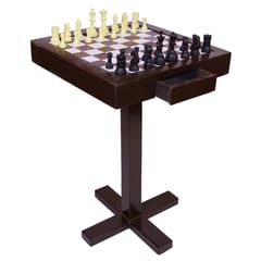 केडी शतरंज बोर्ड टेबल स्टैंड के साथ इनडोर गेम शतरंज बोर्ड सिक्के और दराज के साथ पूर्ण आकार बोर्ड (Ht 29 इंच)