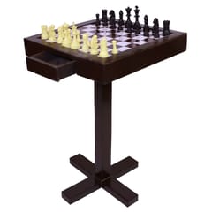 KD Chess Board Table with Stand Indoor Game Chess Board with Coins & Drawer Full Size Board (Ht 29 Inches)