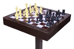 KD Chess Board Table with Stand Indoor Game Chess Board with Coins & Drawer Full Size Board (Ht 29 Inches)