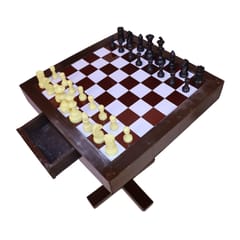 KD Chess Board Table with Stand Indoor Game Chess Board with Coins & Drawer Full Size Board (Ht 29 Inches)