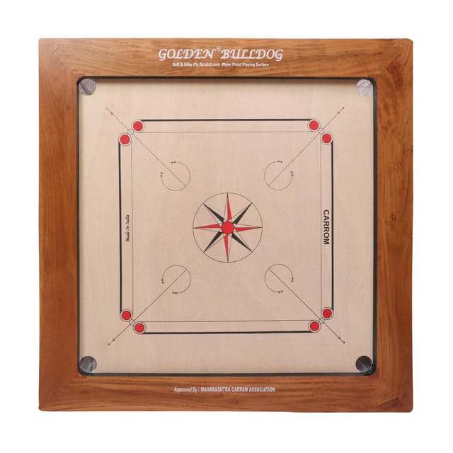 KD Sports Golden Carrom Board Bulldog Antique Indoor Board Game کیرم فیڈریشن آف انڈیا اور مہاراشٹرا کیرم ایسوسی ایشن نے منظوری دی