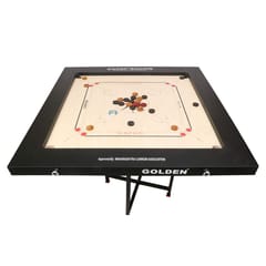 KD Golden Carrom Board Game Board Jumbo Ply Wood Board with Coin, Striker & Cover, AICF Approved