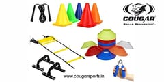 COUGAR Cone Marker, Cone Marker Set, 20 Space Markers, 6 Inch Cones Pack 10 and 8 Meter Ladder with Pushup Stand Gripper & Skipping Rope Agility Combos