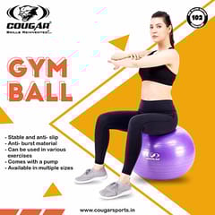 Cougar Anti Burst Gym Ball/ Swiss Birthing Stability Ball for Workout &amp; Fitness/ Yoga Ball with Foot Pump for Men/பெண்கள் (105 செமீ)