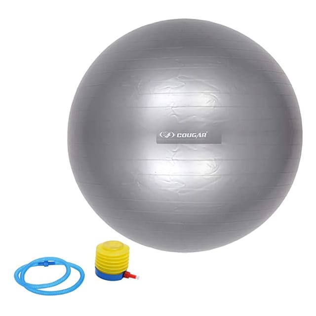 Cougar Anti Burst Gym Ball/ Swiss Birthing Stability Ball for Workout & Fitness/ Yoga Ball with Foot Pump for Men/Women, 85-cm