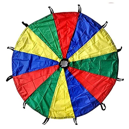 COUGAR Kids Play Parachute 19 feet with Handles and Carry Bag for Cooperative Play and for Upper-Body Strength, Multicolor