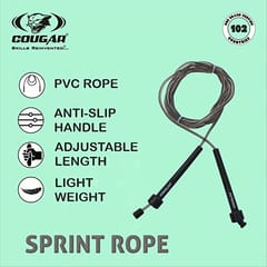 COUGAR SR-019 9FT LONG SPRINT رسی PVC مٹیریل سے ایڈجسٹ پلاسٹک ہینڈلز سے بنی ہے - جم اور گھر کے لیے مردوں، خواتین، بچوں، وزن میں کمی، سبز رنگ میں بہترین ورزش کی فٹنس لوازمات کے لیے جمپ رسی