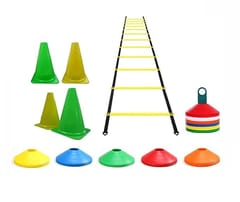 COUGAR Cone Marker, Cone Marker Set, Agility Training Fitness Set with 4 Meter Ladder, 5 Pc 6" Cones, 5 Space Marker, Agility Training Equipment