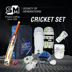 हेल्मेटसह एसएम क्रिकेट किट कनिष्ठ ते वरिष्ठ क्रिकेट उपकरणे अॅक्सेसरीज
