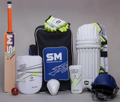 SM Cricket Kit Junior to Senior Cricket Equipment Accessories with Helmet