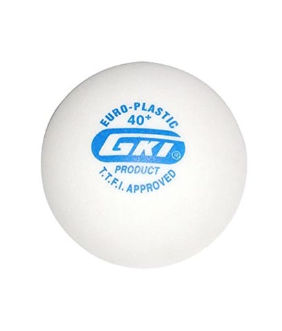 GKI युरो प्लास्टिक 40+ टेबल टेनिस बॉल्स (पांढरे) - 6 बॉल - 1 रुमाल