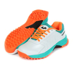 VIJAYANTI CRICKET SHOES SKIPPER RUBBER SPIKE SHOES WHITE / ORANGE