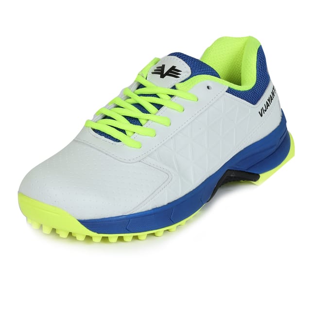 VIJAYANTI CRICKET SHOES SKIPPER RUBBER SPIKE SHOES WHITE / BLUE / GREEN