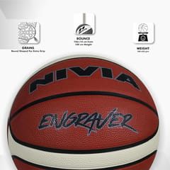 Nivia Engraver Basketball / Soft Rubberized Moulded / 14 Panel / Suitable for Hard Surface / Match Ball