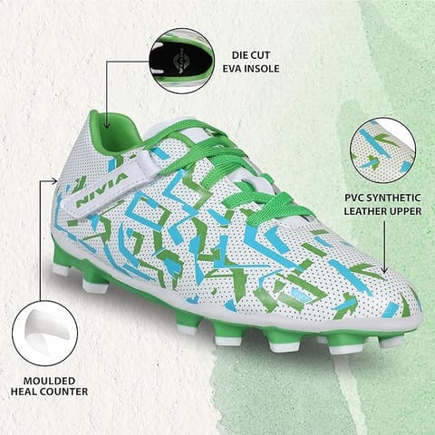 Nivia Encounter 10.0 Football Studs Lightweight Shoes for Kids White Green