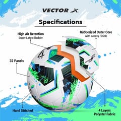 वेक्टर एक्स थंडर हाताने शिवलेला फुटबॉल - आकार: 5 (1 चा पॅक) - पांढरा-हिरवा