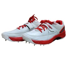 Star Impact Reach Metal Spikes Cricket Shoes, White Red