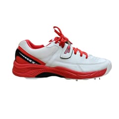 Star Impact Reach Metal Spikes Cricket Shoes, White Red