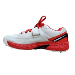 Star Impact Reach Metal Spikes Cricket Shoes, White Red