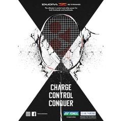 YONEX Graphite Duora Z Strike Professional Badminton Racquet | (Black / White, 88 gms , 28 lbs Tension, Made in Japan)