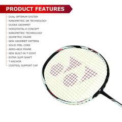 YONEX Graphite Duora Z ஸ்ட்ரைக் புரொஃபஷனல் பேட்மிண்டன் ராக்கெட் | (கருப்பு / வெள்ளை, 88 கிராம், 28 பவுண்ட் டென்ஷன், ஜப்பானில் தயாரிக்கப்பட்டது)