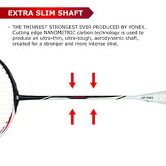 YONEX Graphite Duora Z Strike Professional Badminton Racquet | (Black / White, 88 gms , 28 lbs Tension, Made in Japan)