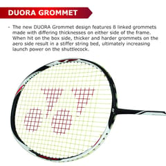 YONEX Graphite Duora Z સ્ટ્રાઈક પ્રોફેશનલ બેડમિન્ટન રેકેટ | (કાળો/સફેદ, 88 ગ્રામ, 28 પાઉન્ડ ટેન્શન, જાપાનમાં બનેલું)