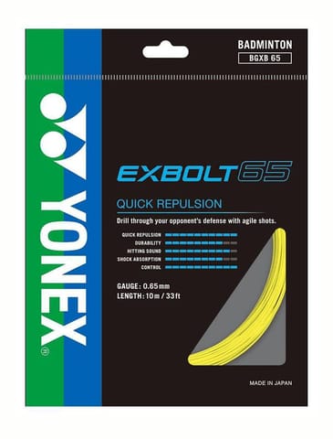 Yonex BG 65 Exbolt Badminton String | Repulsion, Control, and Durability | Yellow, White, Black