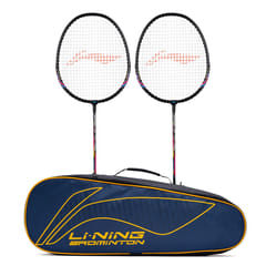 Li-Ning XP 777 Pro Strung Badminton Rackets with Kitbag, Pack of 2, Multicolor
