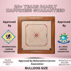 KD Sports Golden Carrom Board Bulldog Antique Indoor Board Game کیرم فیڈریشن آف انڈیا اور مہاراشٹرا کیرم ایسوسی ایشن نے منظوری دی