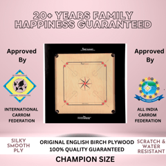 Precise Carrom Champion Board ELEGANT® SERIES Champion Game Board with Coin, Striker and Powder