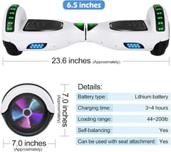 KD ہوور بورڈ، 6.5&quot; سیلف بیلنسنگ ہوور بورڈ الیکٹرک سکوٹر ہوور بورڈ برائے بچوں سفید