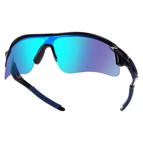 KD Multi-colored Unisex Sports Sunglasses For Cricket, Cycling, Racing, Climbing, Golf, Riding and UV Protection - Free Size , Blue Black