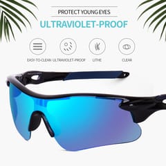 KD Multi-colored Unisex Sports Sunglasses For Cricket, Cycling, Racing, Climbing, Golf, Riding and UV Protection - Free Size , Blue Black