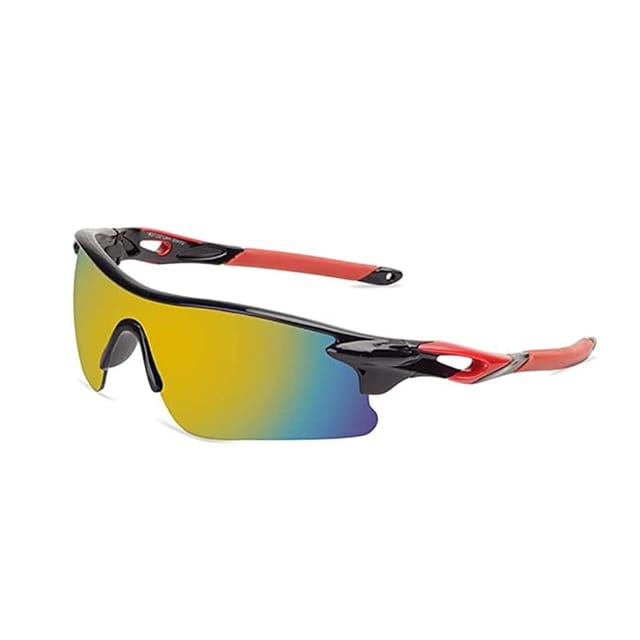 KD Multi-colored Scratch Resistant Unisex Sport Sunglasses For Cricket, Cycling, Racing, Climbing, Golf, Riding and UV Protection - Free Size , Black red