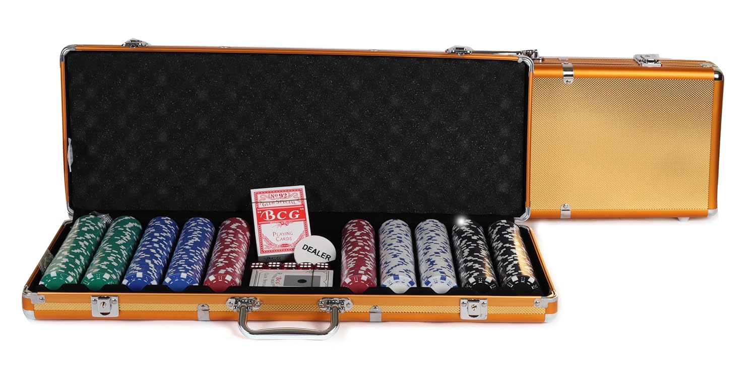 DREAMADE Ultimate Pokerset mit 500 Chips/ 2 Poker Set/ 5 Würfel/ Koffer