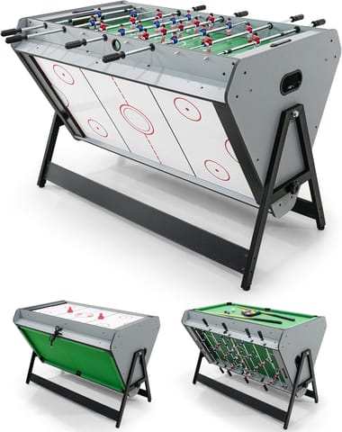 KD 3 in 1 Multi Game Table, Folding Portable Billiards Game Table Set, Foosball Table with Air Hockey for Indoor, Game Room, Office