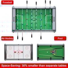 KD 3 in 1 Multi Game Table, Folding Portable Billiards Game Table Set, Foosball Table with Air Hockey for Indoor, Game Room, Office