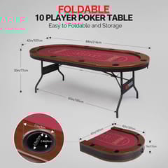 KNK Foldable Poker Table for 10 Players – Oval Casino Game Table with Holders