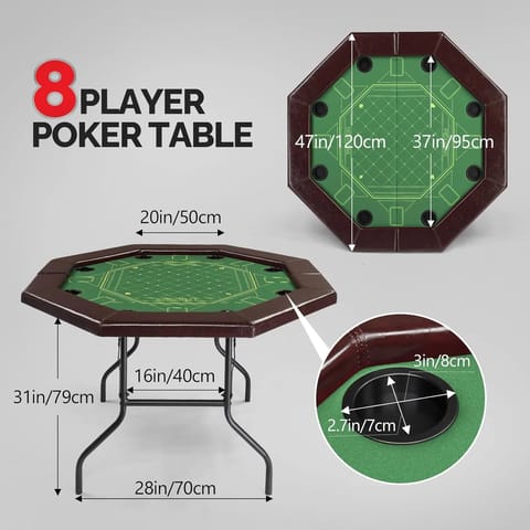 KNK Imported 8 Player Poker Table – Hexagon Casino Table with Cup Holders & Felt Top