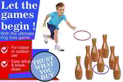 বাচ্চাদের এবং প্রাপ্তবয়স্কদের জন্য KD কাঠের লন বোলিং এবং রিং টস গেম | 2-ইন-1 গেম সেট